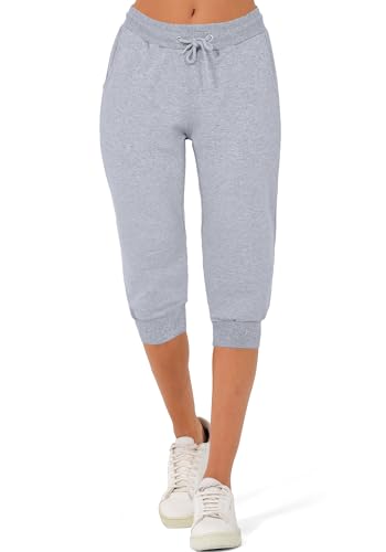 Smith & Solo Jogginghose Damen 3/4 - Sporthose Capri Kurze Hose Yogahose Damen, Freizeithose Laufhose Sommer Kurz Hosen,Trainingshose Fitness Sweathose s (Grau, S) von Smith & Solo