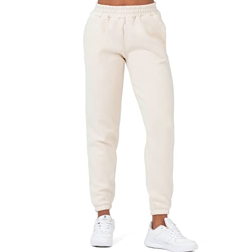 Smith & Solo Jogginghose Damen – Baumwolle Frauen Warme Sporthose, Laufhosen Fitness High Waist, Sweatpants Freizeithose Lang, Jogging Hose Trainingshose Winter Modern Cremeweiss/XL von Smith & Solo