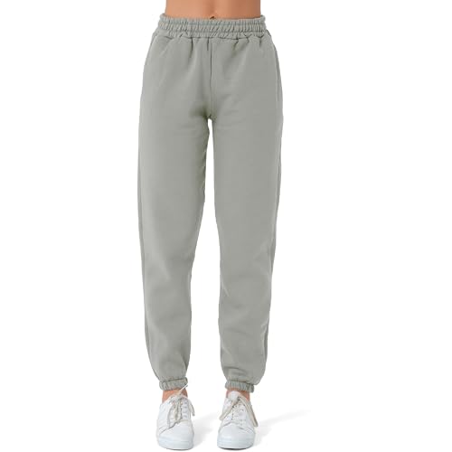 Smith & Solo Jogginghose Damen – Baumwolle Frauen Winter Sporthose, Laufhosen Fitness High Waist, Sweatpants Freizeithose Lang, Jogging Hose Trainingshose Warme Modern Grau/L von Smith & Solo