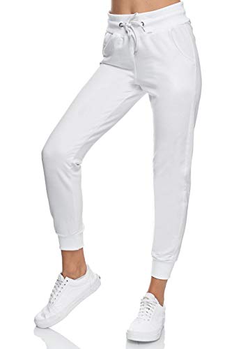 Smith & Solo Jogginghose Damen – Sporthose Frauen Baumwolle| Sweatpants Slim Fit Freizeithose Lang | Trainingshose Fitness High Waist – Jogger Laufhosen Modern Weiß/L von Smith & Solo