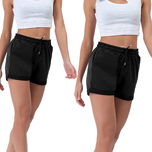 Smith & Solo Kurze Hose Damen - Shorts Sommer Hosen, Laufhose Kurz Sporthose, Trainingshose Sportshorts Women Laufshorts (2er Schwarz, S) von Smith & Solo