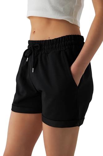 Smith & Solo Kurze Hose Damen - Shorts Sommer Hosen, Laufhose Kurz Sporthose, Trainingshose Sportshorts Women Laufshorts (Schwarz, 2XL) von Smith & Solo