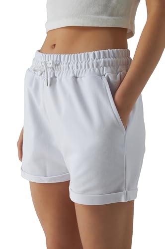 Smith & Solo Kurze Hose Damen - Shorts Sommer Hosen, Laufhose Kurz Sporthose, Trainingshose Sportshorts Women Laufshorts (Weiss, 2XL) von Smith & Solo