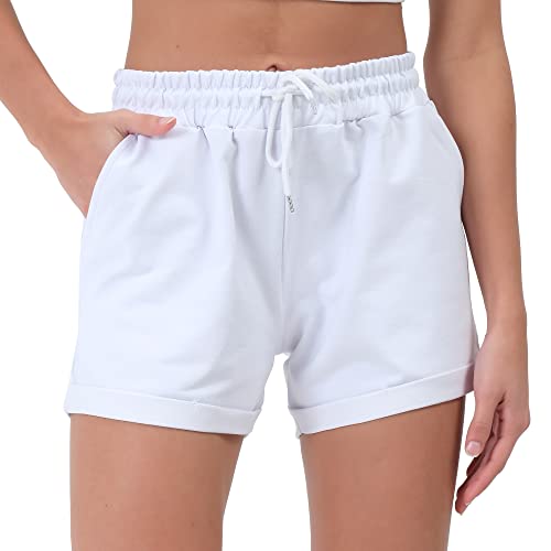 Smith & Solo Kurze Hose Damen - Shorts Sommer Hosen, Laufhose Kurz Sporthose, Trainingshose Sportshorts Women Laufshorts (Weiss, L) von Smith & Solo