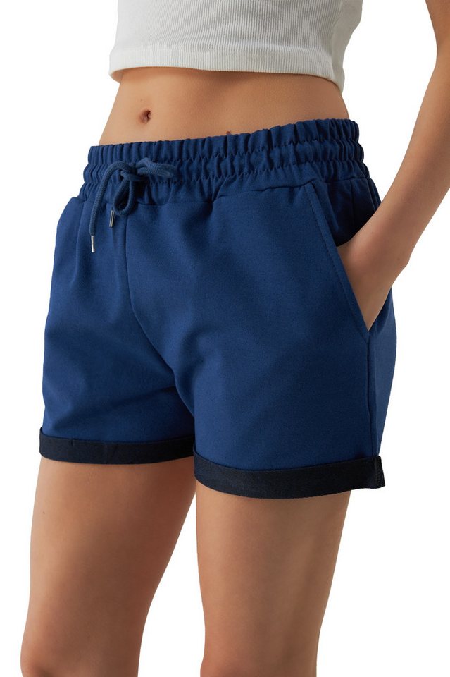 Smith & Solo Sweatshorts Kurze Hose Damen Shorts (1-tlg) Lycra, Baumwolle, umschlagene Beinsaum von Smith & Solo