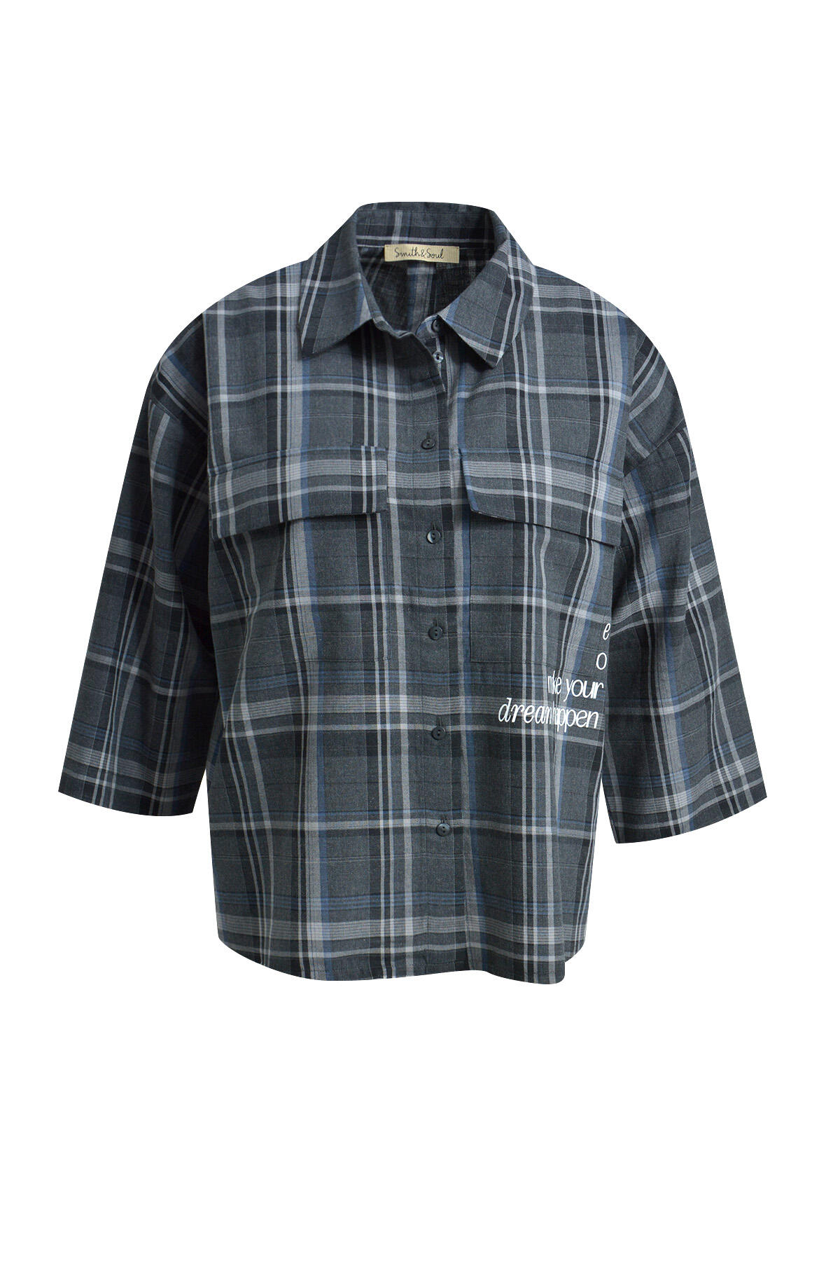 Smith&Soul - Check Blouse 3_4 Sleeves grey melange print - Gr. - M von Smith&Soul