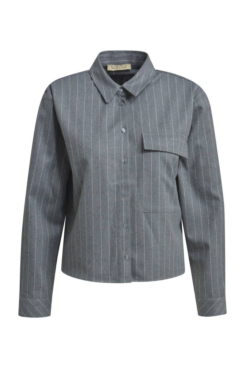 Smith&Soul - Cropped Flannel Shirt Collar Blouse grey melange - Gr. - XXL von Smith&Soul