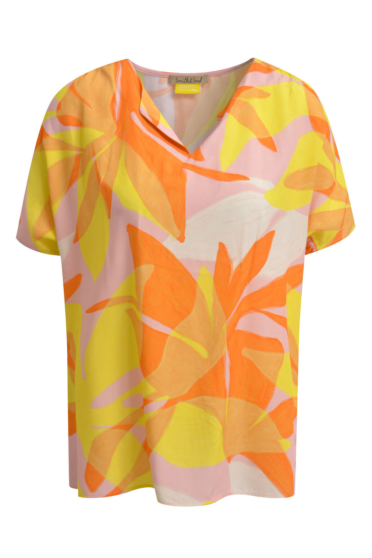 Smith&Soul - Dropped Shoulder V-neck Blouse mid rosé print - Gr. - XS von Smith&Soul