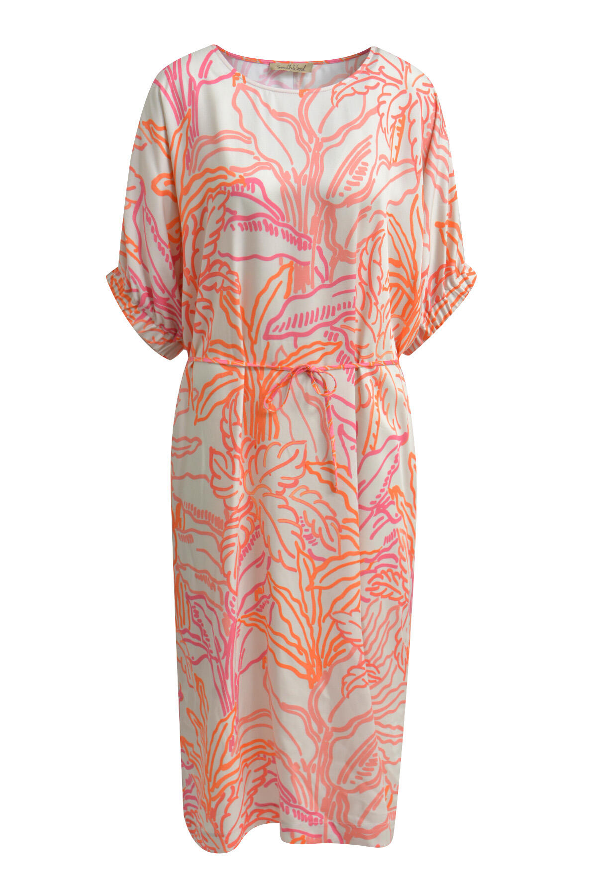 Smith&Soul - Gathered Cuff Belt Dress coral print - Gr. - S von Smith&Soul