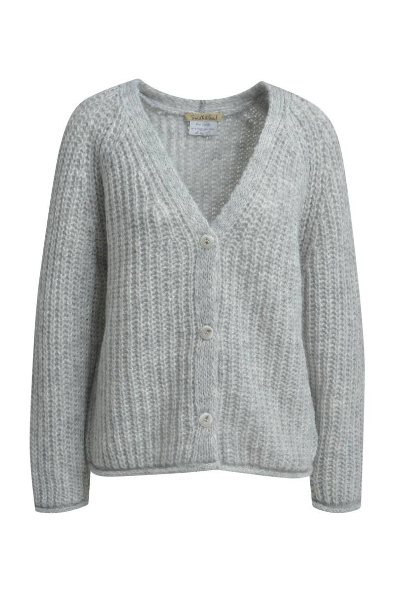Smith&Soul - Hairy Raglan V-neck Cardigan silver grey melange - Gr. - L von Smith&Soul
