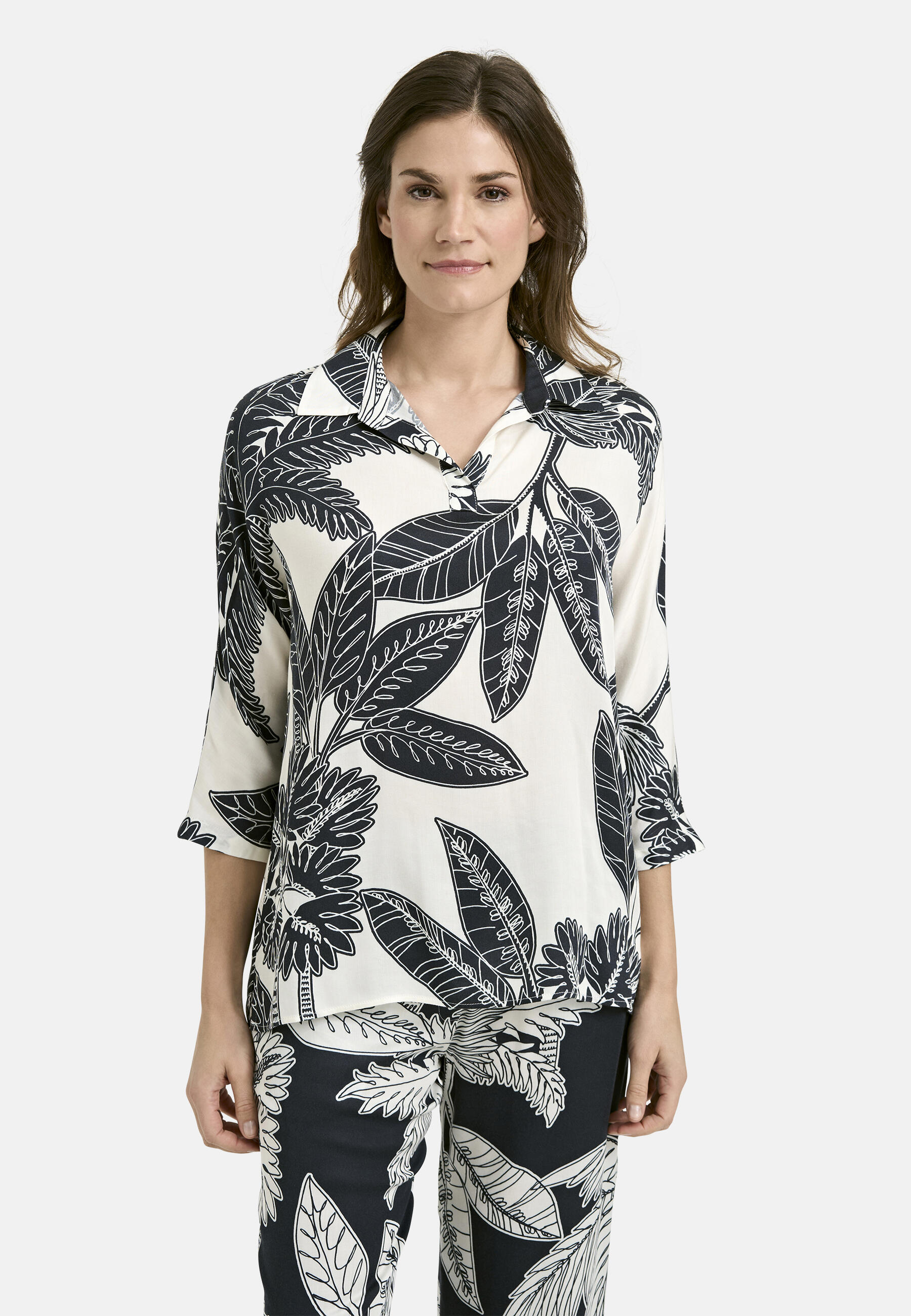 Smith&Soul - Half Placket Collar Blouse offwhite print - Gr. - XS von Smith&Soul