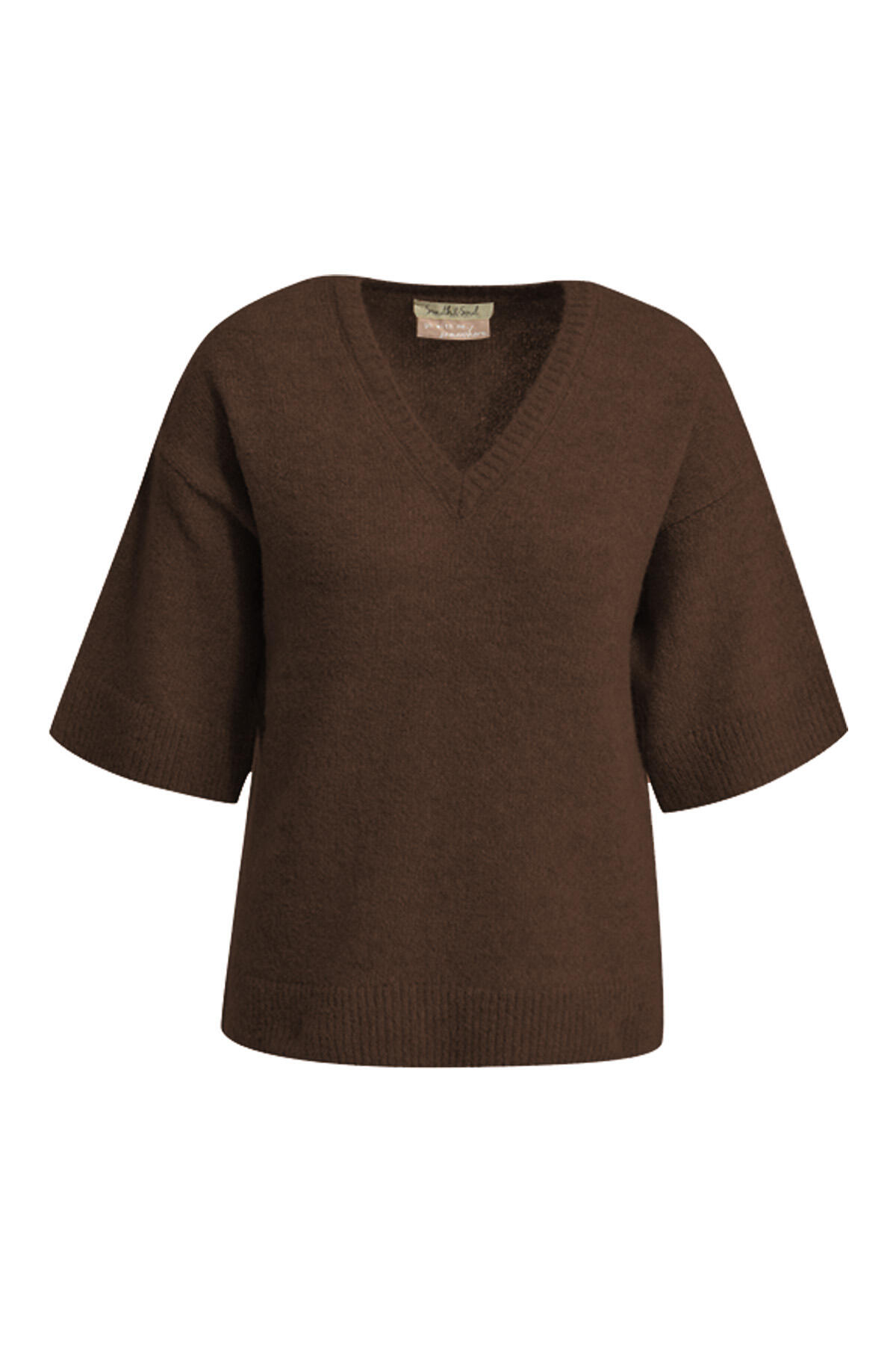 Smith&Soul - Light BouclÃ© V-neck Pullover dark brown - Gr. - S von Smith&Soul