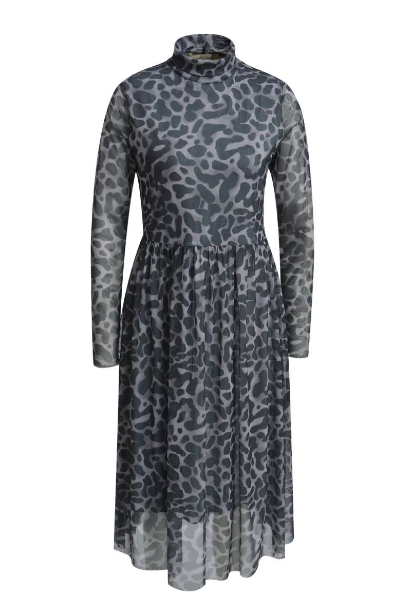 Smith&Soul - Mesh Dress with Stand Collar grey melange print - Gr. - XL von Smith&Soul