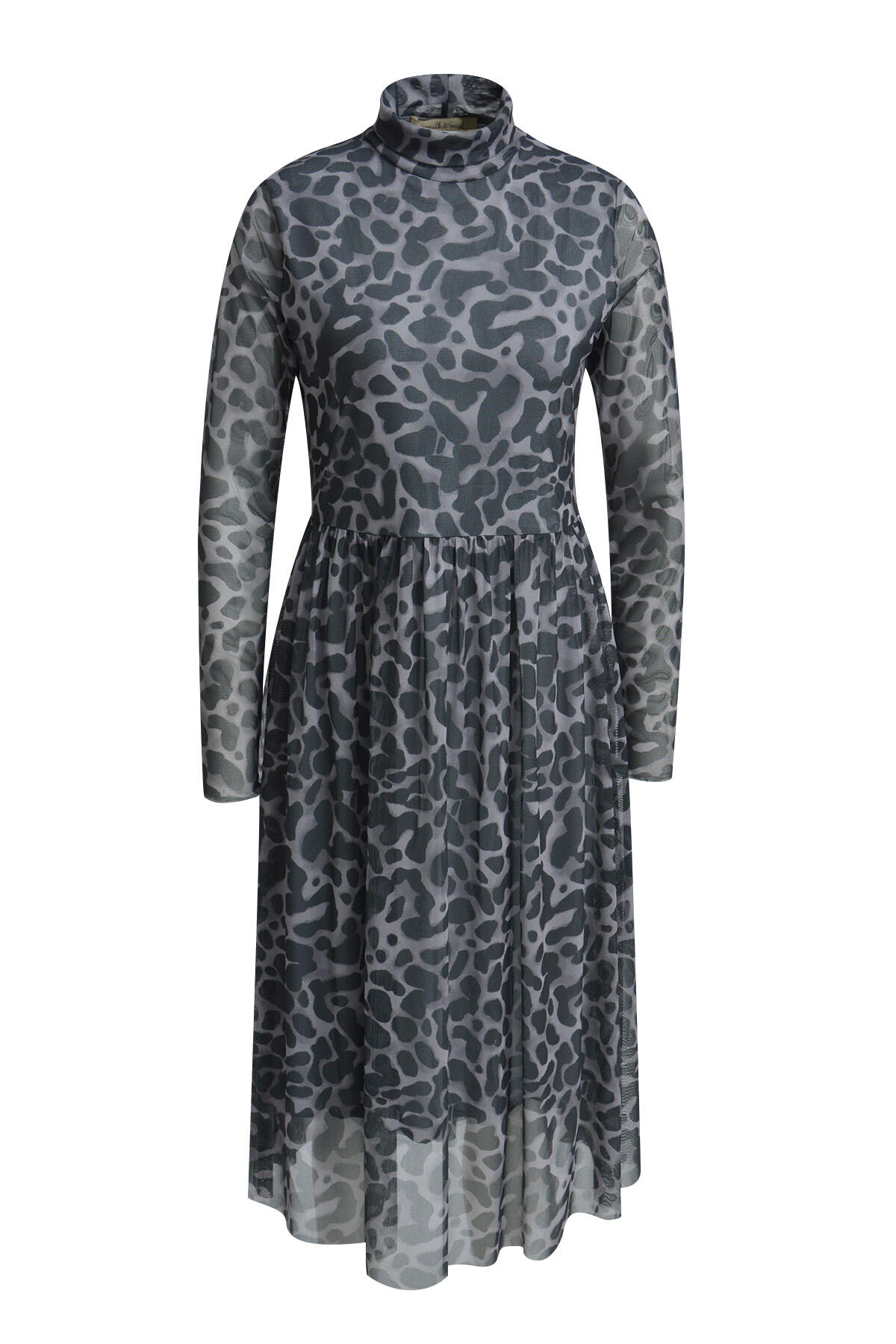 Smith&Soul - Mesh Dress with Stand Collar grey melange print - Gr. - XS von Smith&Soul