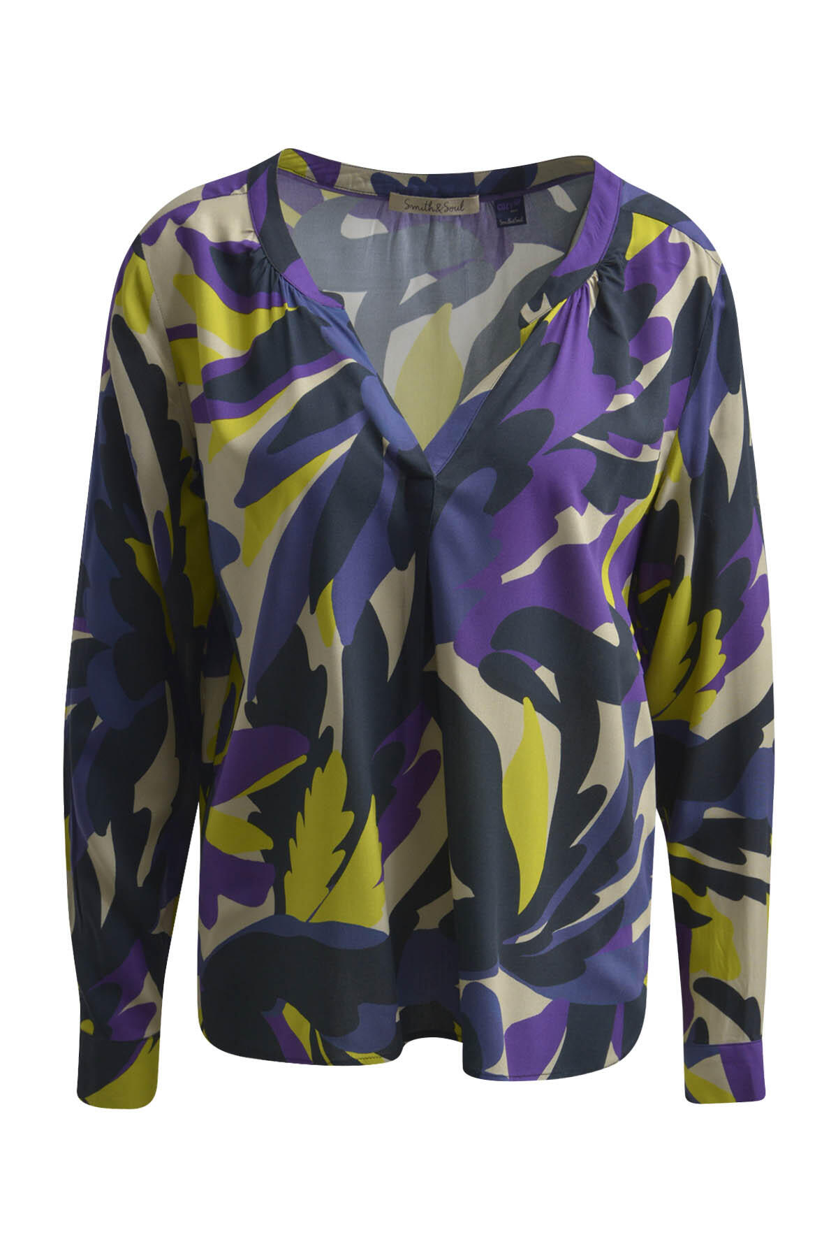 Smith&Soul - New Basic V-neck Blouse deep taupe print - Gr. - M von Smith&Soul
