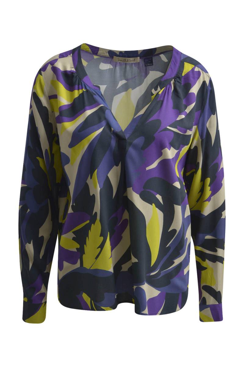 Smith&Soul - New Basic V-neck Blouse deep taupe print - Gr. - M von Smith&Soul