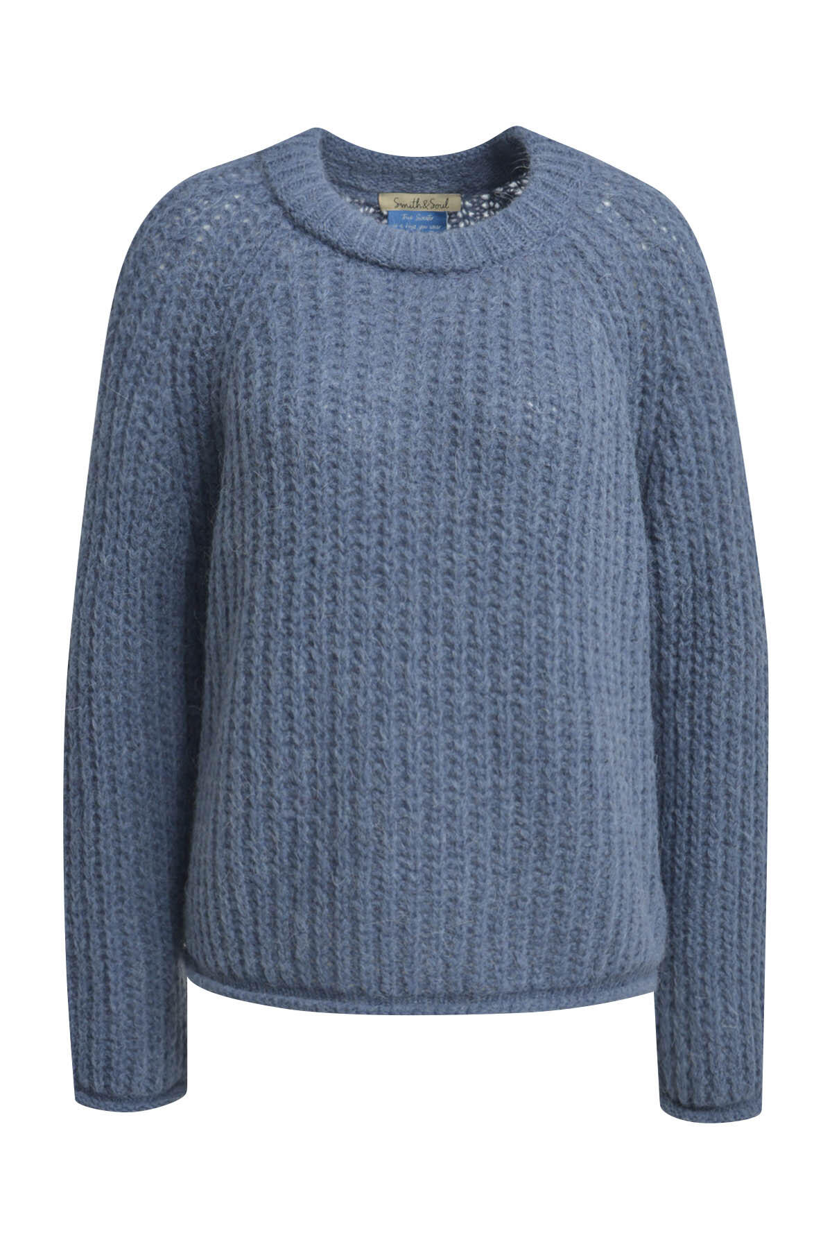 Smith&Soul - New Hairy Round Neck Pullover jeansblue - Gr. - L von Smith&Soul