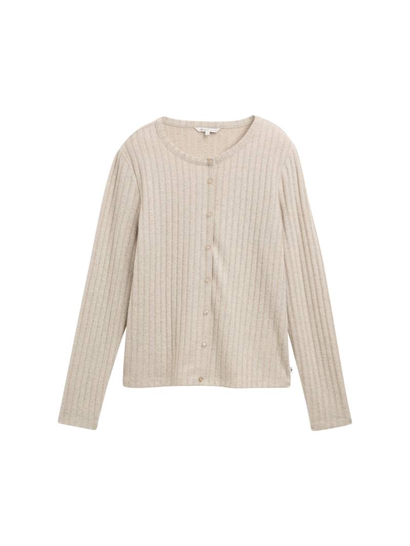Denim Tom Tailor - Slim Fit Langarmshirt mit Deko-Knopfleiste cosy beige melange - Gr. - S von Denim Tom Tailor