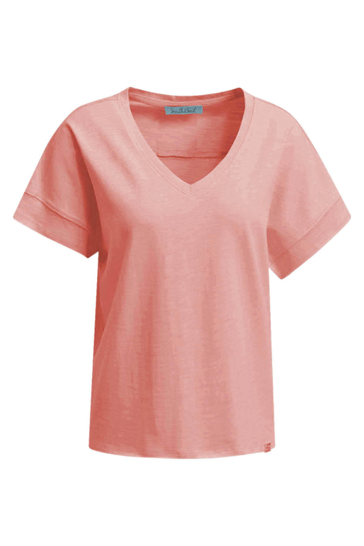Smith&Soul - Relaxed Sweatshirt Shortsleeve V-Neck coral - Gr. - S von Smith&Soul