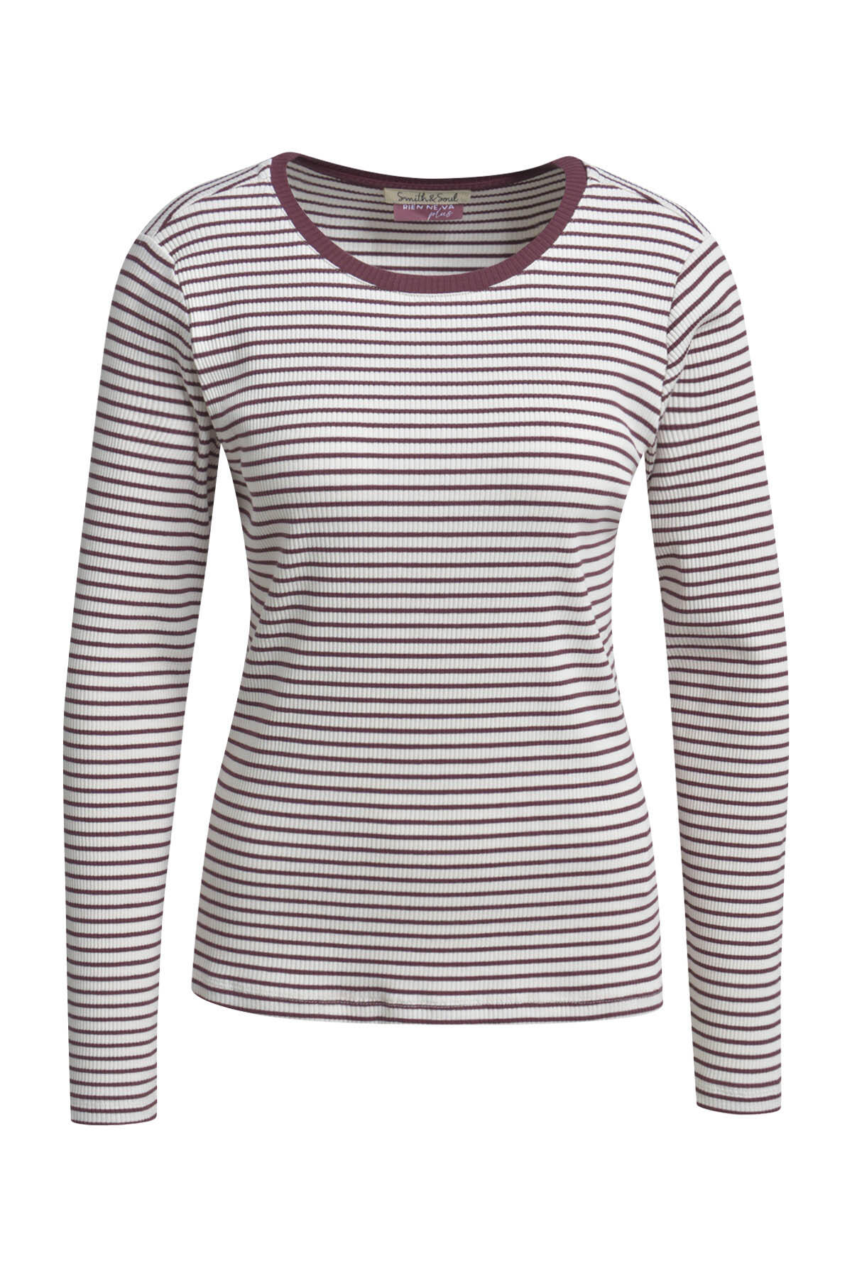 Smith&Soul - Rib Longsleeve Striped bordeaux - Gr. - XL von Smith&Soul