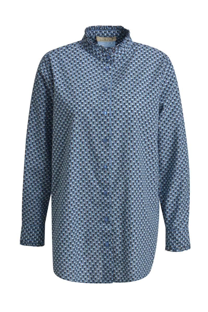 Smith&Soul - Ruffle Neck Stand Collar Blouse bleu print - Gr. - XS von Smith&Soul