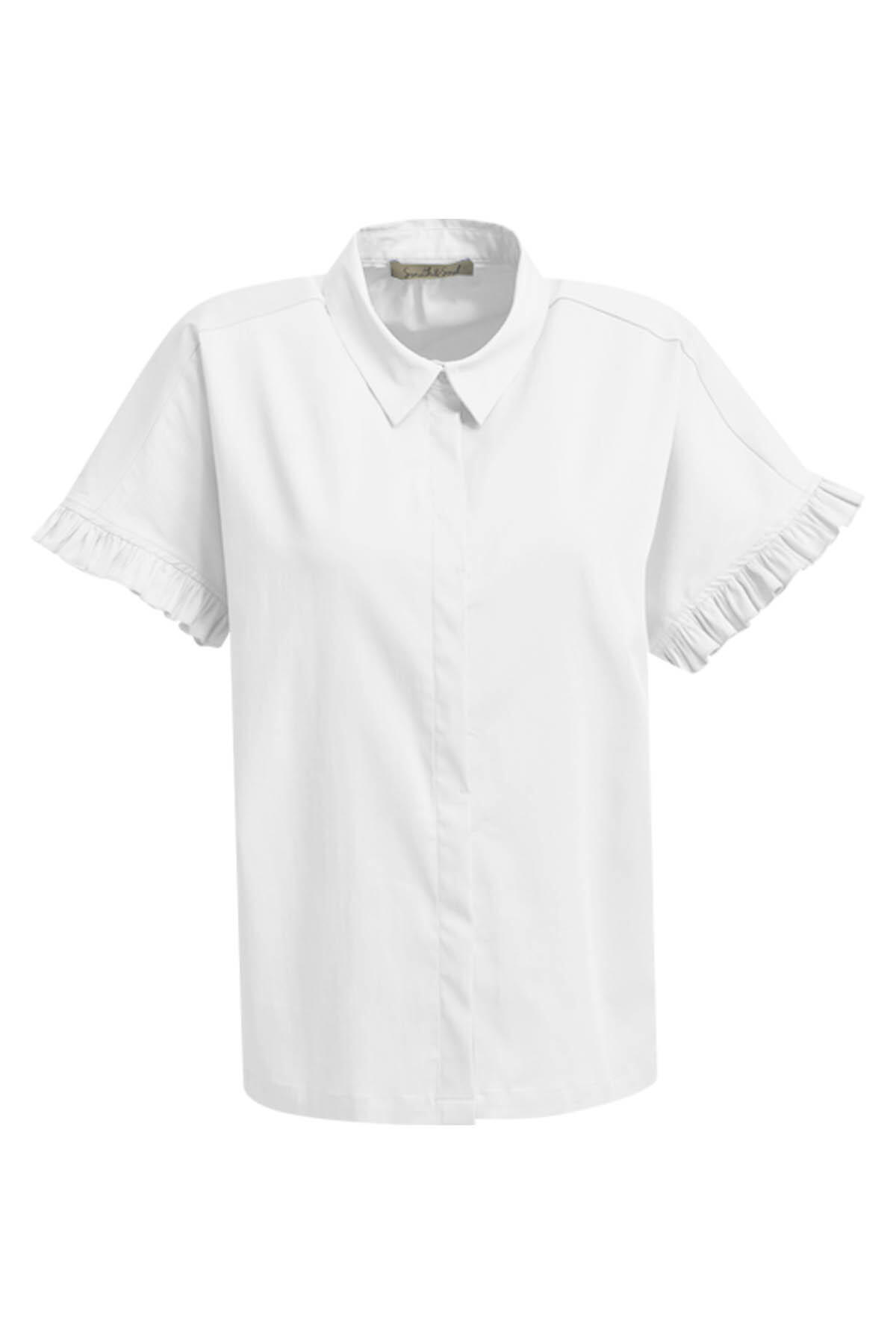 Smith&Soul - Shirt Collar Ruffle Cuff Blouse cream white - Gr. - L von Smith&Soul