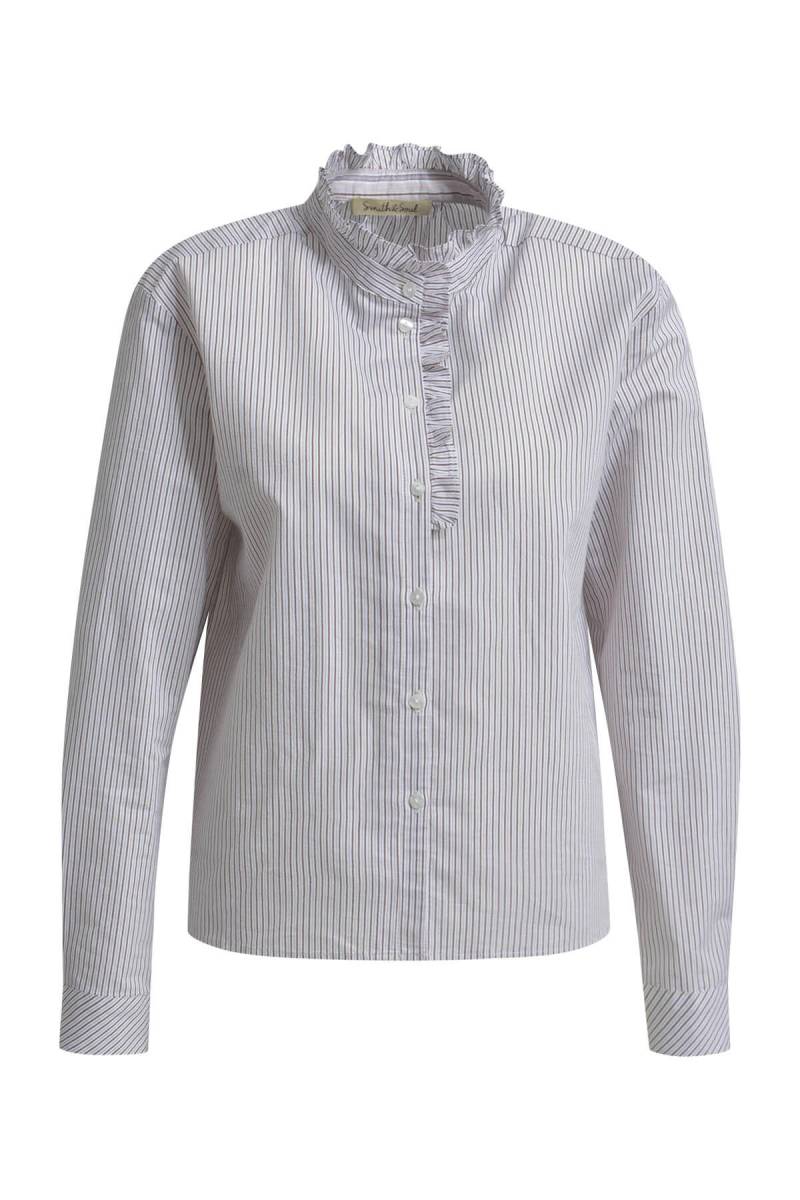 Smith&Soul - Striped Cropped Blouse with Ruffles choco print - Gr. - XL von Smith&Soul