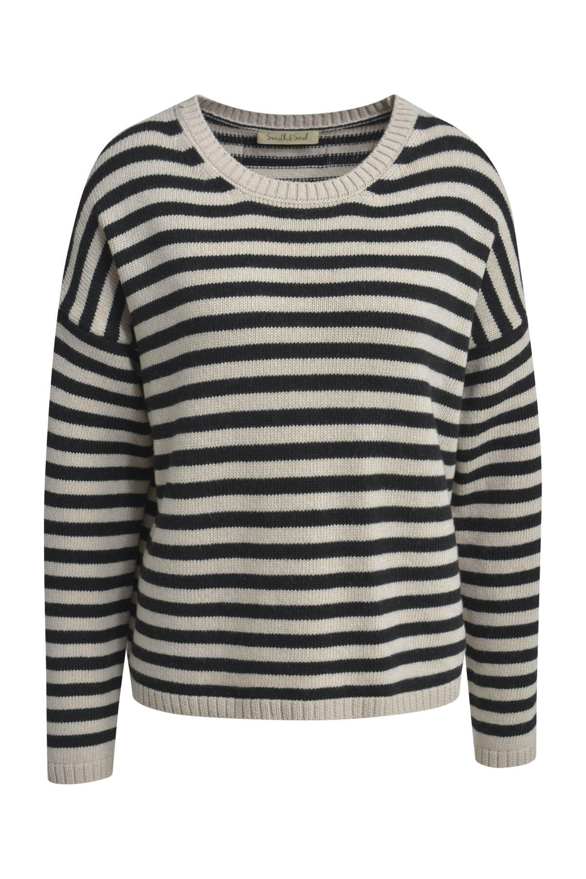 Smith&Soul - Striped Round Neck Pullover black print - Gr. - M von Smith&Soul