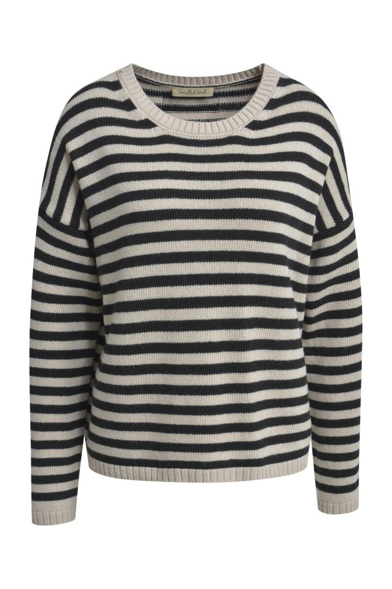 Smith&Soul - Striped Round Neck Pullover black print - Gr. - M von Smith&Soul