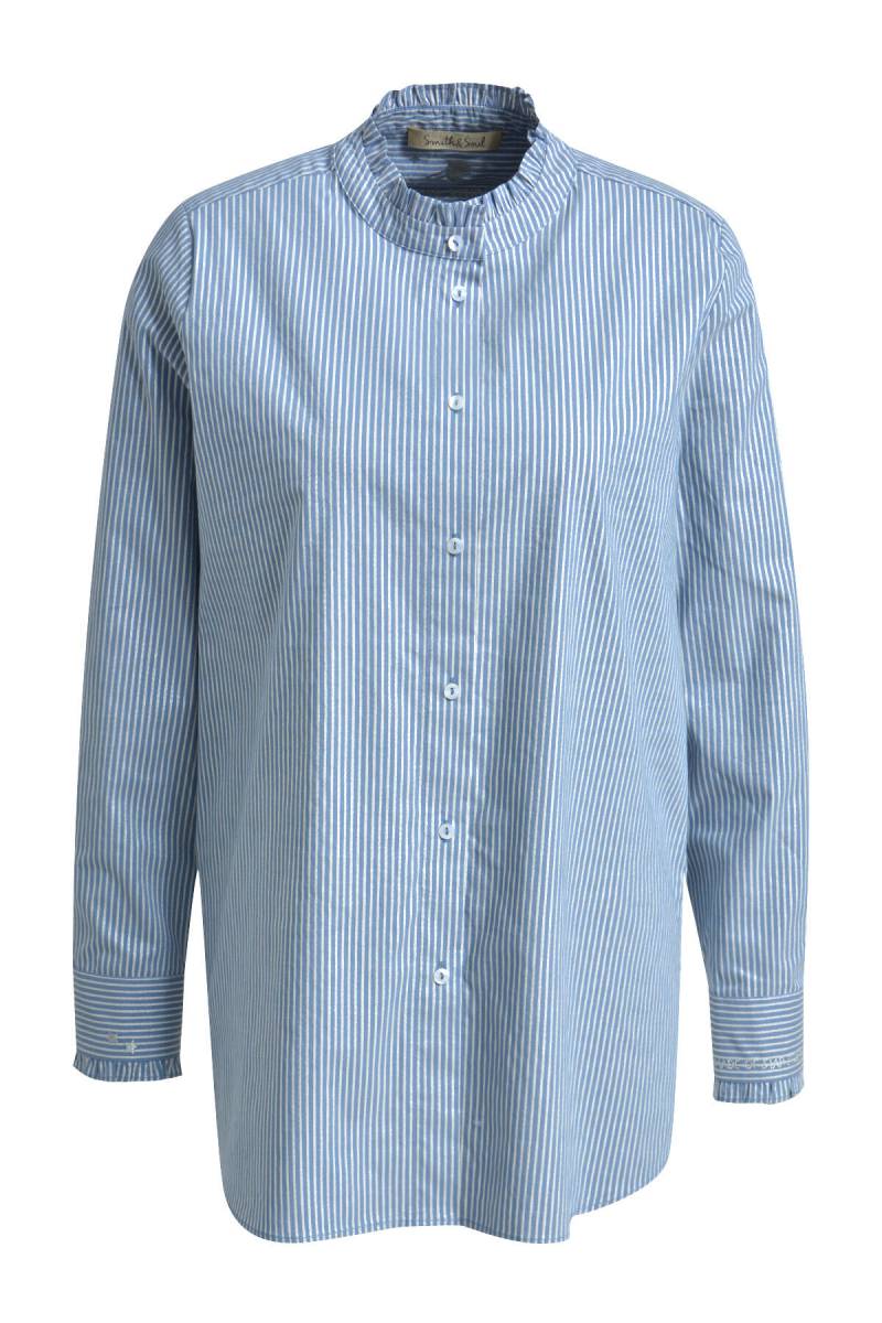 Smith&Soul - Striped Ruffle Neck Blouse bleu print - Gr. - M von Smith&Soul