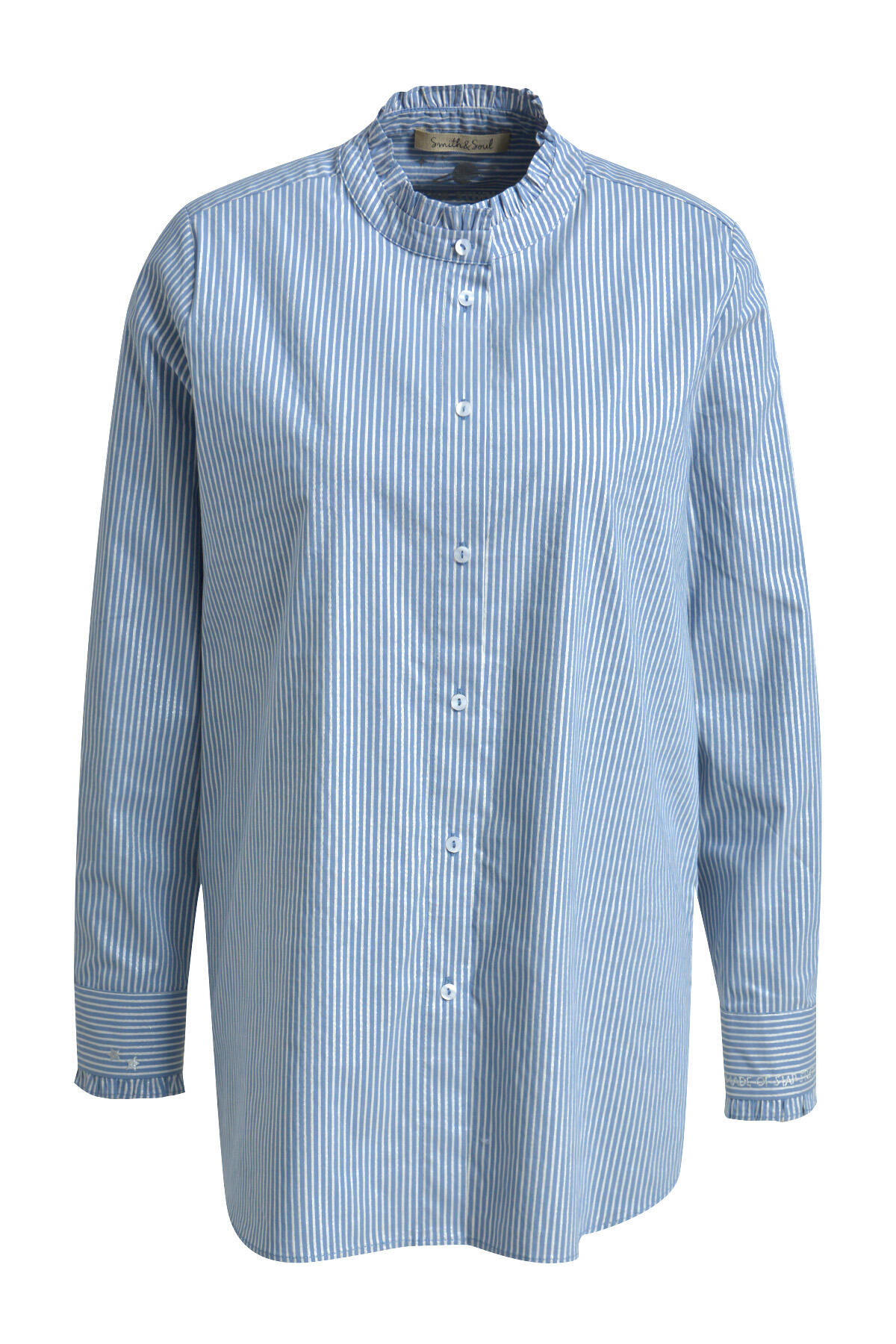 Smith&Soul - Striped Ruffle Neck Blouse bleu print - Gr. - S von Smith&Soul