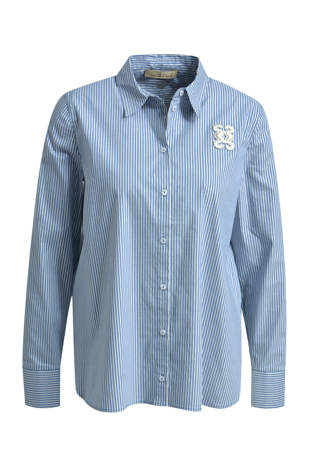 Smith&Soul - Striped Shirt Collar Blouse bleu print - Gr. - M von Smith&Soul