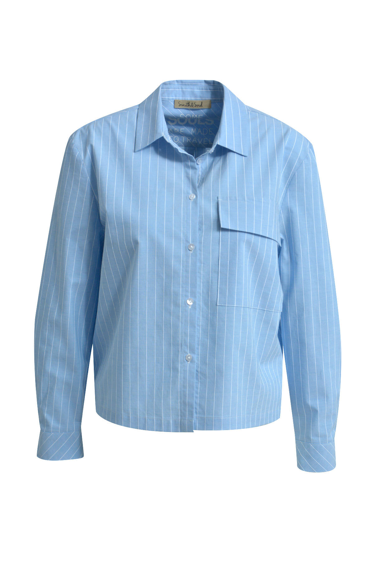 Smith&Soul - Striped Shirt Collar Blouse sky print - Gr. - L von Smith&Soul