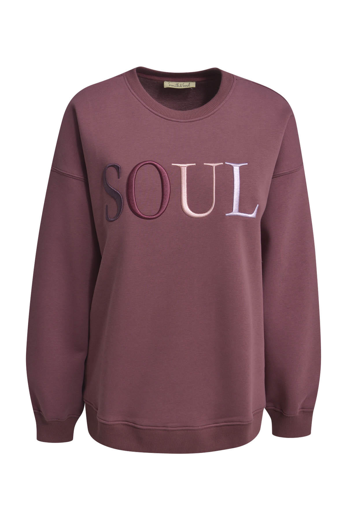 Smith&Soul - Sweatshirt 3D embroidery bordeaux - Gr. - L von Smith&Soul