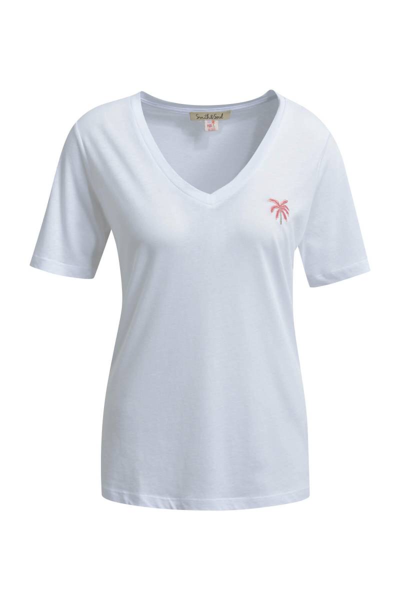 Smith&Soul - T-Shirt V-Neck Chest Embroidery white - Gr. - XL von Smith&Soul