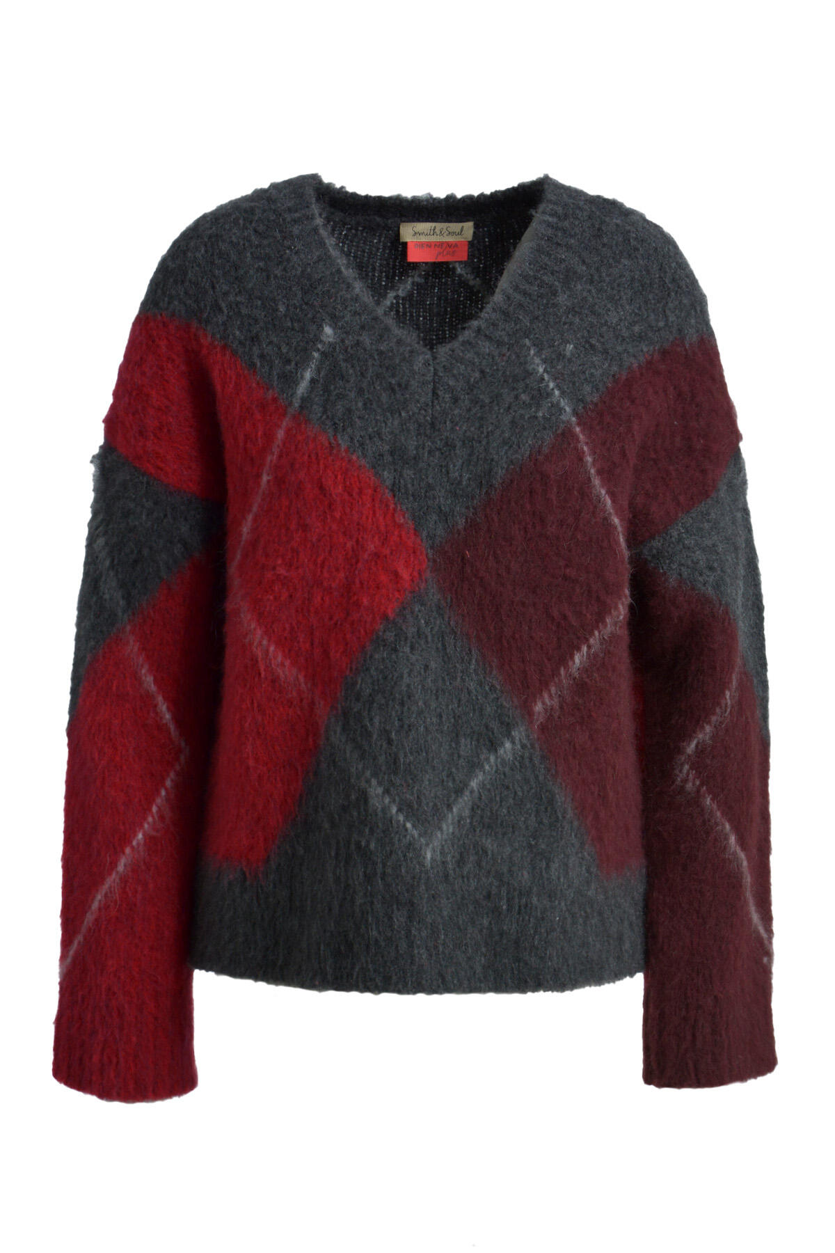 Smith&Soul - V-neck Argyle Pullover anthracite - Gr. - M von Smith&Soul