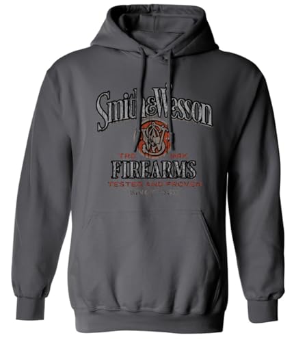 Smith & Wesson Offiziell lizenzierter Herren-Langarm-Grafik-Kapuzenpullover, getestet und bewährt, Vintage-Logo, zum Überziehen, Dunkles grau, X-Large Smith & Wesson Offiziell lizenzierter Herren-Langarm-Grafik-Kapuzenpullover, getestet und bewährt, Vintage-Logo, zum Überziehen, Dunkles grau, X-Large von Smith & Wesson