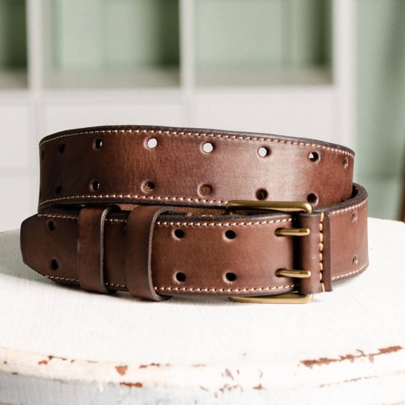 Handgefertigter Doppel-Lochgürtel Aus Leder Schwarze Gürtelschnalle Mit Initialen, Leder Herren Geschenk, Weihnachtsgeschenk Für Männer von SmithCoLeather