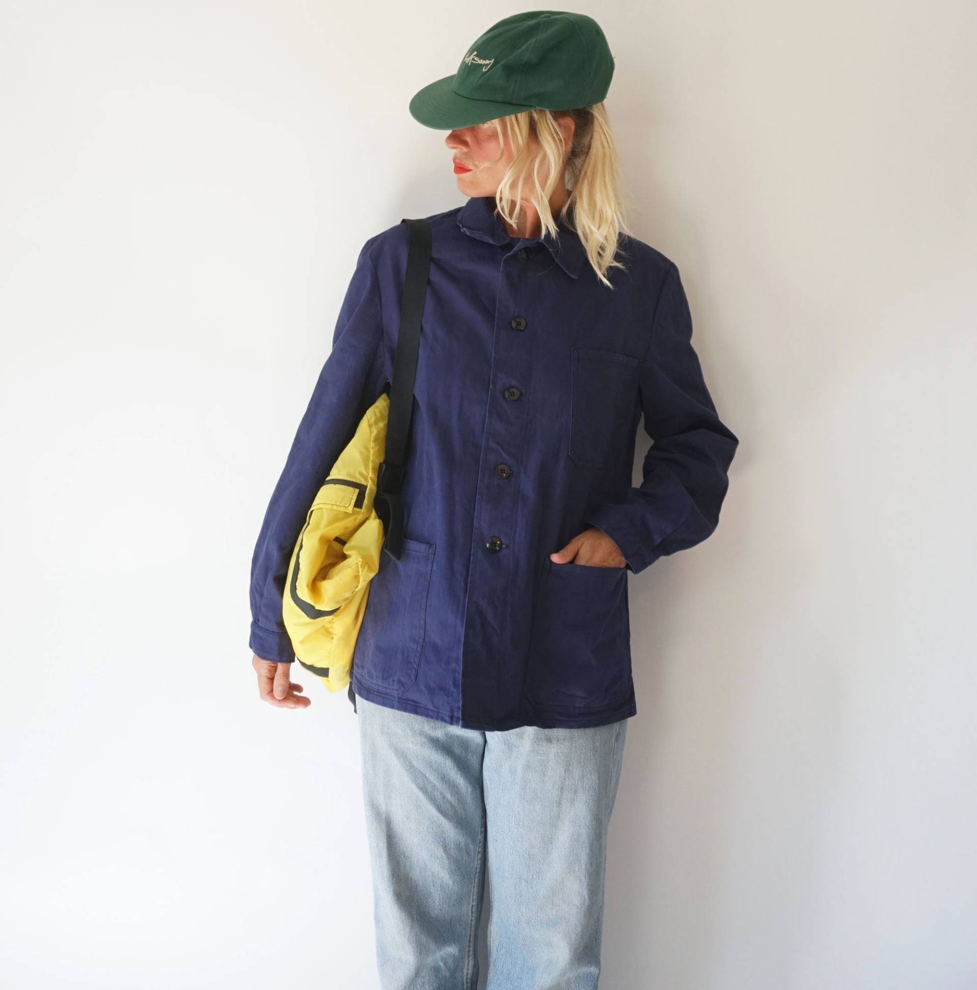Vintage Deutsche Blaue Arbeitsjacke | Fischgrät Baumwolle Gebrauchs - Arbeitskleidung Bugatti Jacke Unisex von SmizeVintage