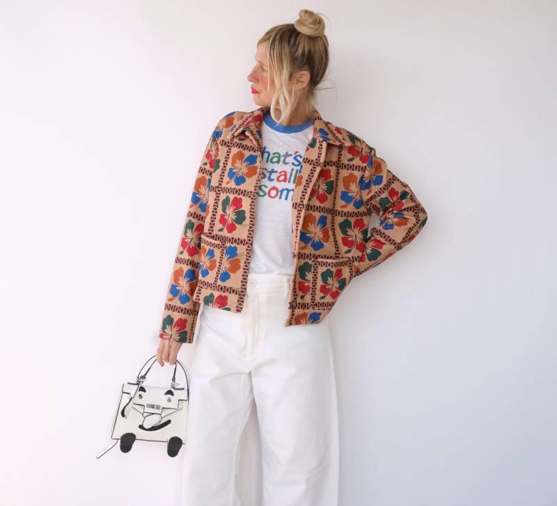 Vintage Hibiskus Print Jacke | Button Up Langarm-Layer Boho Künstler Blazer Shirt von SmizeVintage