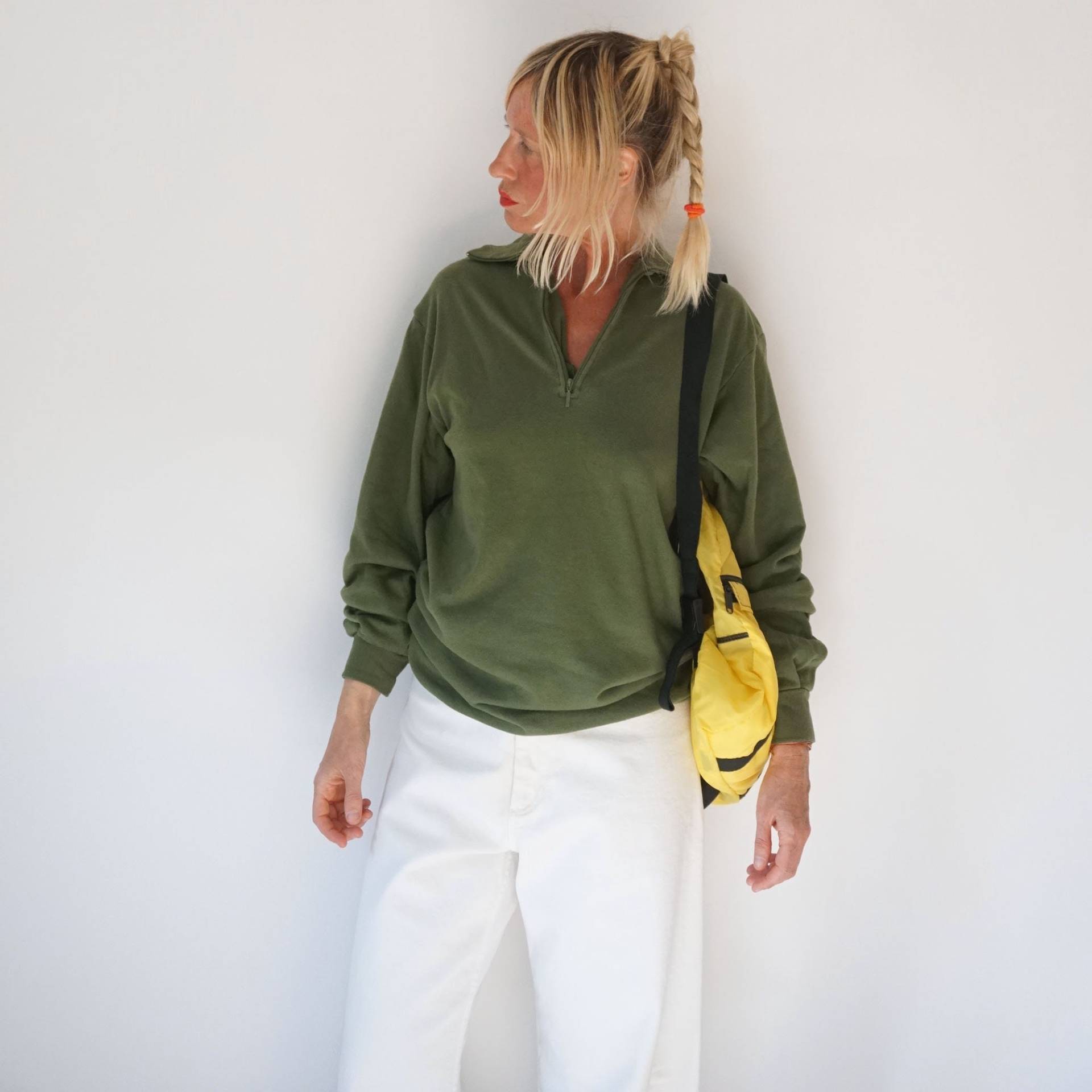 Vintage Moosgrün Half Zip Sweatshirt | Mittelschwere Langarm-Thermik Unisex Frottee Innenausblick Kuscheliger Sweat Perfekte Schicht von SmizeVintage