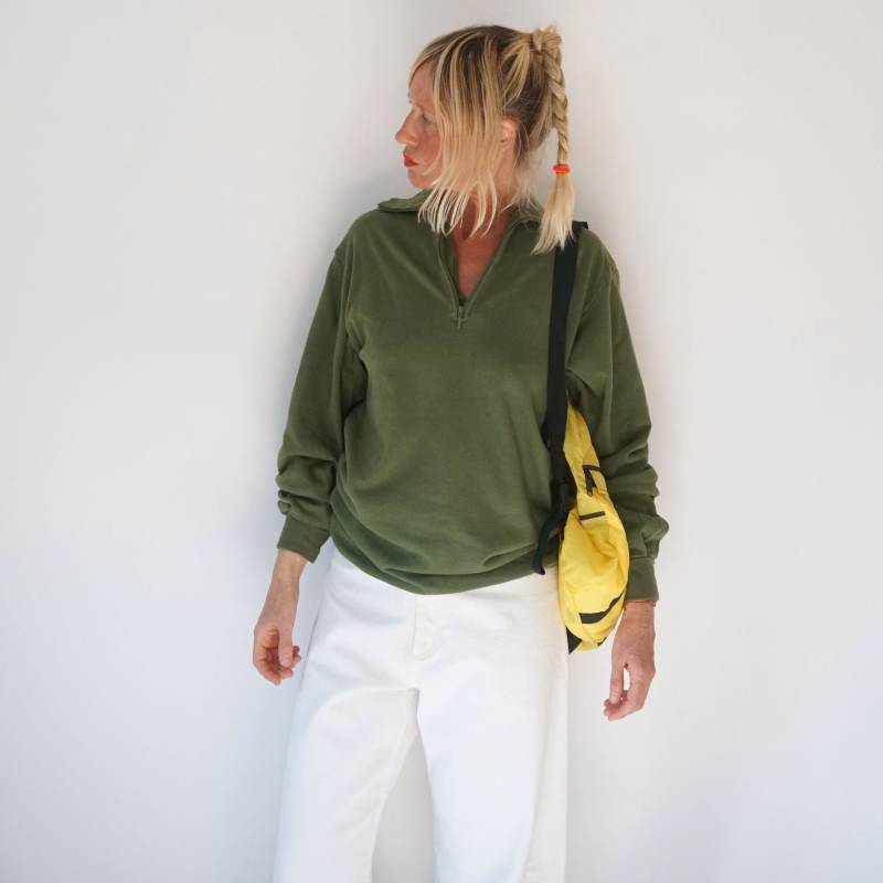 Vintage Moosgrün Half Zip Sweatshirt | Mittelschwere Langarm-Thermik Unisex Frottee Innenausblick Kuscheliger Sweat Perfekte Schicht von SmizeVintage