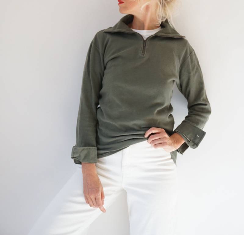 Vintage Olivgrün Half Zip Thermos | Leichtes Langarm-Sweatshirt Perfektes Layer Top Made in France von SmizeVintage