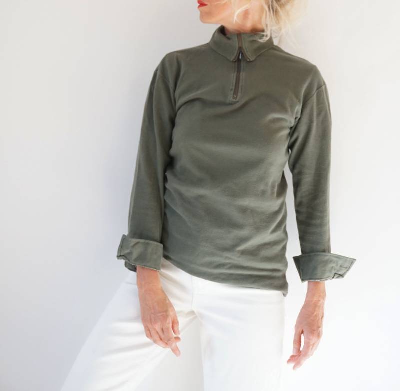 Vintage Olivgrün Half Zip Thermos | Leichtes Langarm-Sweatshirt Perfektes Layer Top Made in France von SmizeVintage