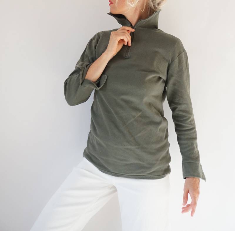Vintage Olivgrün Half Zip Thermos | Leichtes Langarm-Sweatshirt Perfektes Layer Top Made in France von SmizeVintage