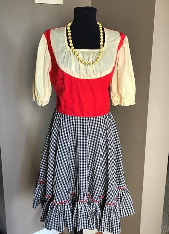 50Er Jahre Rot Gelb Und Blau Gingham Rockabilly Swing-Kleid/Medium Vintage/Halloween-Kostüm von SmokeyPearlVintage