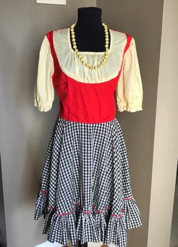 50Er Jahre Rot Gelb Und Blau Gingham Rockabilly Swing-Kleid/Medium Vintage/Halloween-Kostüm von SmokeyPearlVintage