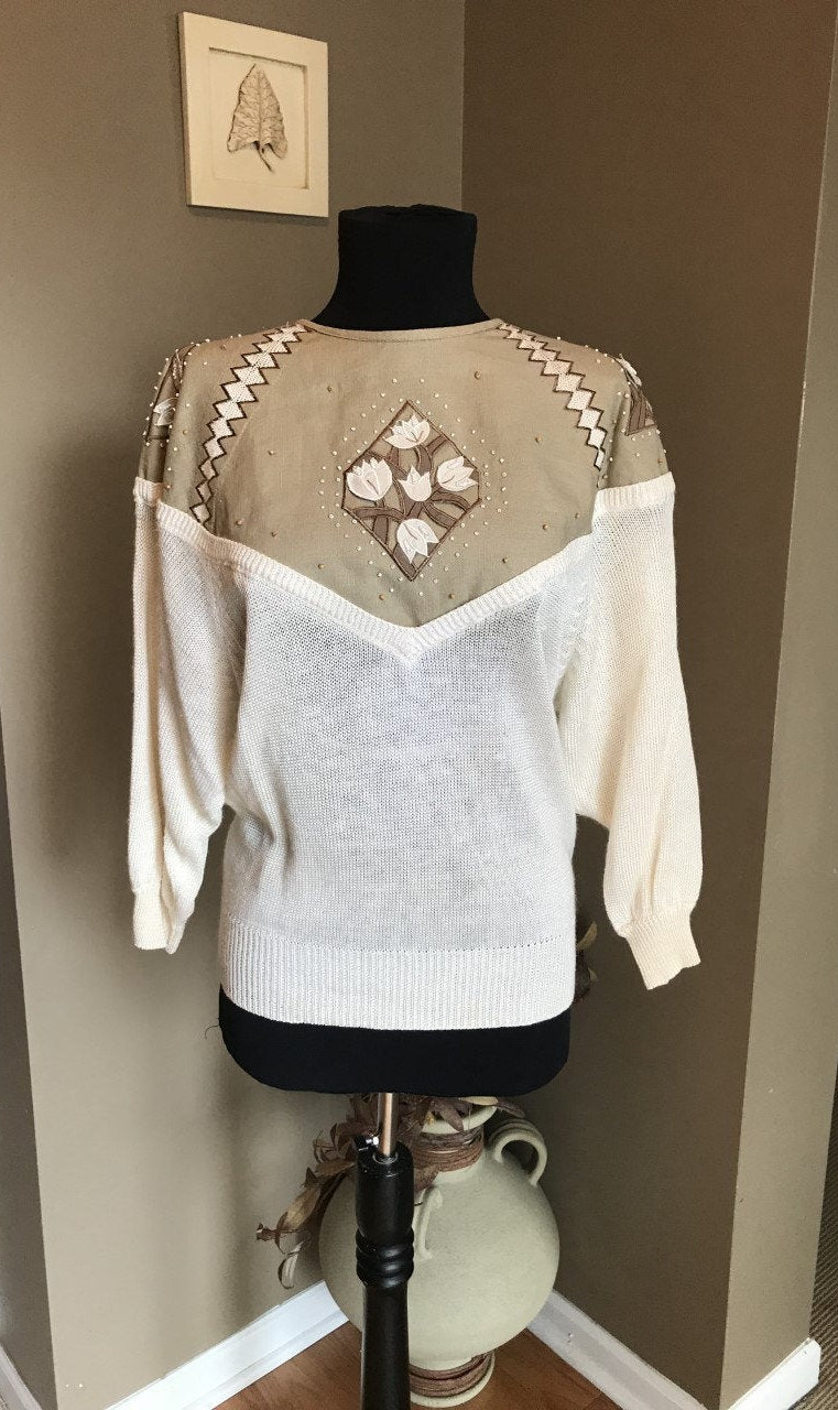 80Er Jahre Damen I. B. Diffusion Stricken Pullover/Leinen Und Strickpullover Mode Vintage Groß, Moderne Zeit Medium von SmokeyPearlVintage