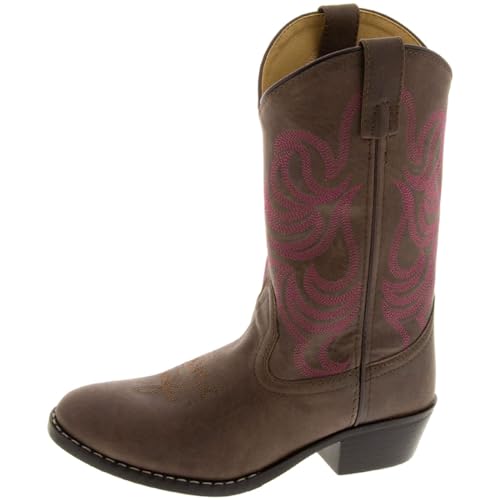 Smoky Mountain Monterey Western-Cowboystiefel, für Mädchen, Braun mit pinker Naht, Größe 13 M von Smoky Mountain Boots