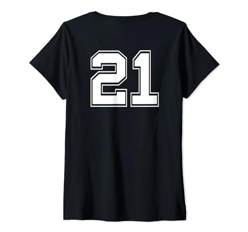 Damen Nummer 21 Trikot Fußball Baseball Trikot Uniform Rückenprint T-Shirt mit V-Ausschnitt von SmokyMountainTees Uniform Number Shirt Collection